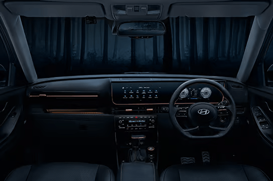 Hyundai Creta all black interiors with brass coloured inserts